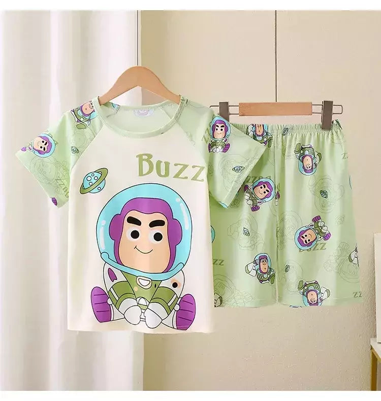 Novo verão crianças pijamas conjunto de 2 peças roupas de ar condicionado para meninos meninas bebê manga curta roupas para casa na moda
