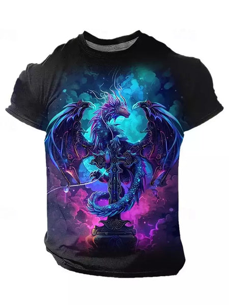 Camiseta de manga curta com estampa Dragão 3D masculina, camiseta casual diária de rua, esportes ao ar livre, moda urbana, verão