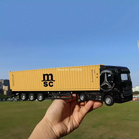 1:50 caminhão contêiner carros de brinquedo modelo fundido pneus de borracha veículo puxar para trás luz música carro em miniatura meninos presentes do festival