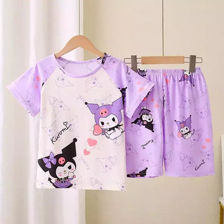 Novo verão crianças pijamas conjunto de 2 peças roupas de ar condicionado para meninos meninas bebê manga curta roupas para casa na moda