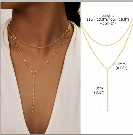 Colar lariat de aço inoxidável banhado a ouro, colar longo delicado colares laryered para mulheres meninas, pingente de gota em forma de y
