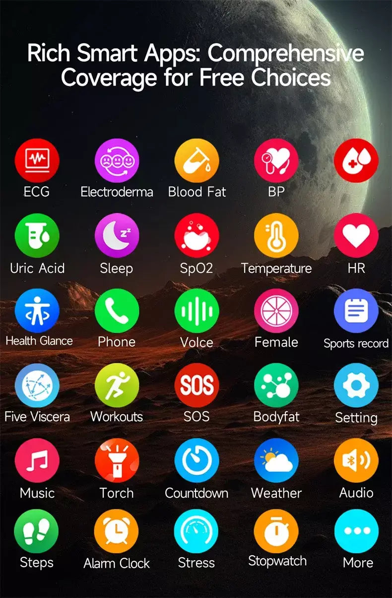 2026 novo relógio inteligente masculino feminino exame micro-físico ecg + ppg oxigênio no sangue ácido úrico pressão arterial safira smartwatch masculino