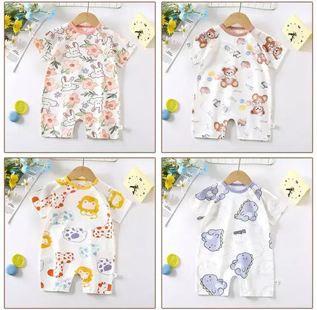 Bonito dos desenhos animados do bebê macacão verão de manga curta algodão fino recém-nascido roupas infantis bodysuit meninos meninas rastejando roupas macacão