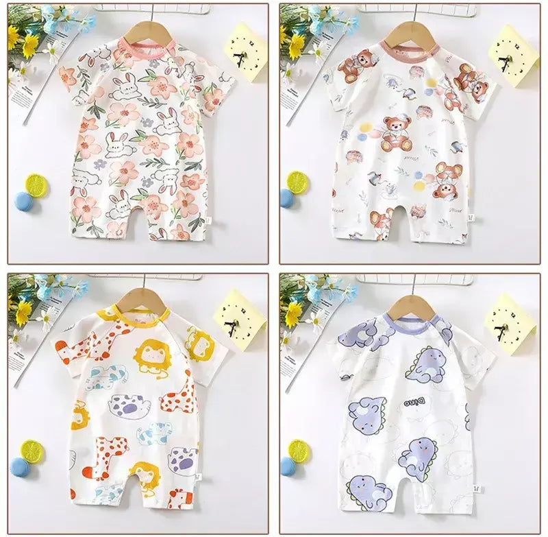 Bonito dos desenhos animados do bebê macacão verão de manga curta algodão fino recém-nascido roupas infantis bodysuit meninos meninas rastejando roupas macacão