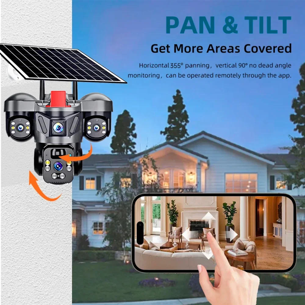 Kerui v380 pro ao ar livre ptz 6mp wifi 4g câmera solar de segurança em casa lente tripla câmera painel solar cctv vigilância vídeo