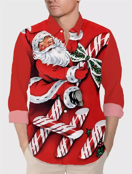 2024 novo estilo de natal papai noel camisa gráfica para homens casual vintage impressão 3d manga longa roupas feriados festa y2k topos