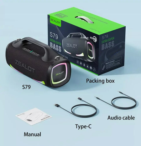 Zealot S79 100W alto-falante sem fio, alto-falante subwoofer portátil ao ar livre, qualidade de som Hifi, emparelhamento duplo, carregamento rápido, 24000mAh.