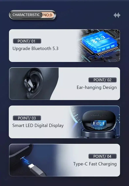 Lenovo lp75 ows sem fio bluetooth 5.3 fones de ouvido gaming redução ruído display digital led à prova dwaterproof água esportes