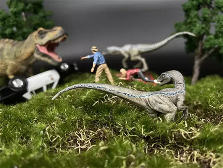 Resina Modelo do Mundo Jurássico, Parque dos Dinossauros, Ranger Homem, Mulher e Criança Figuras, Diecast Alloy Car, Cena em Miniatura Dioramas, Escala 1:64