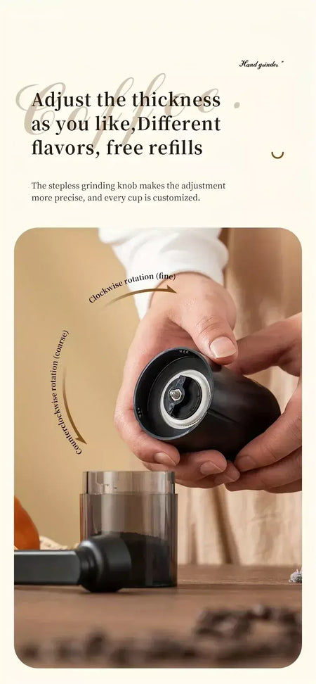 Moedor de café manual portátil, máquina manivela, moedor de feijão ajustável, viagem ao ar livre em casa, pequeno