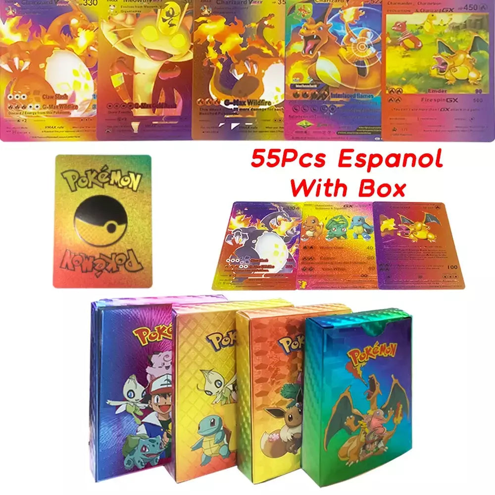 Novo 27-110 pçs cartas pokemon cartões francês inglês espanhol alemão folha de ouro silve cartões charizard vmax gx jogo coleção cartão