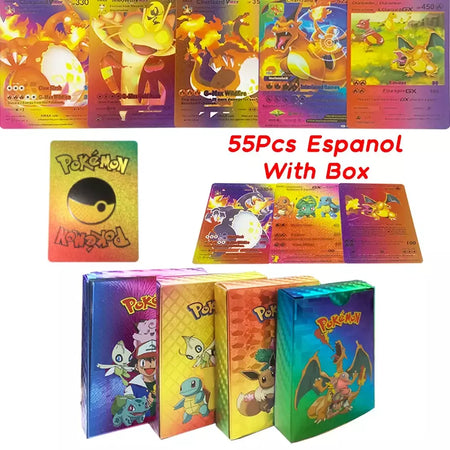 Novo 27-110 pçs cartas pokemon cartões francês inglês espanhol alemão folha de ouro silve cartões charizard vmax gx jogo coleção cartão
