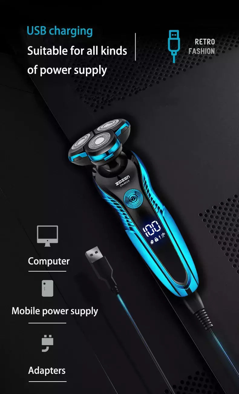 ZOZEN-Barbeador elétrico recarregável para homens, lâmina, aparador de cabelo, corte, máquina de barbear, aparador de barba, seco, uso duplo