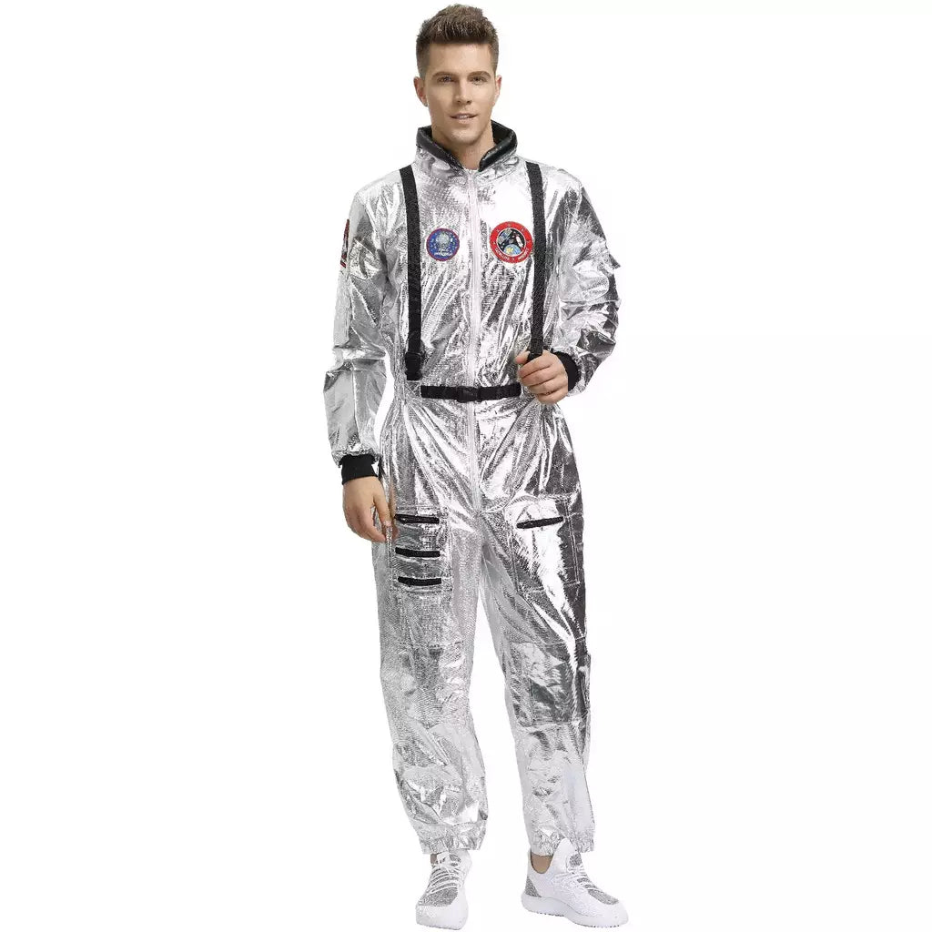 Halloween natal prata spaceman masculino feminino espaço terno adulto crianças astronauta traje festa de família vestir-se presente aniversário