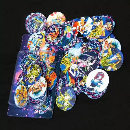 Lote De Tazos Los Caballeros Del Zodiaco Nova Coleção Completa 40/40 Sabritas Vintage Tasos Cartões Álbum Plástico Raro Taps Pogs