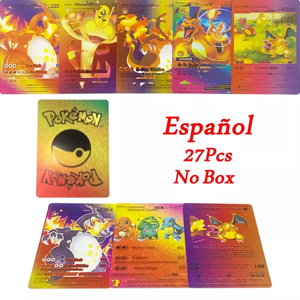 Novo 27-110 pçs cartas pokemon cartões francês inglês espanhol alemão folha de ouro silve cartões charizard vmax gx jogo coleção cartão