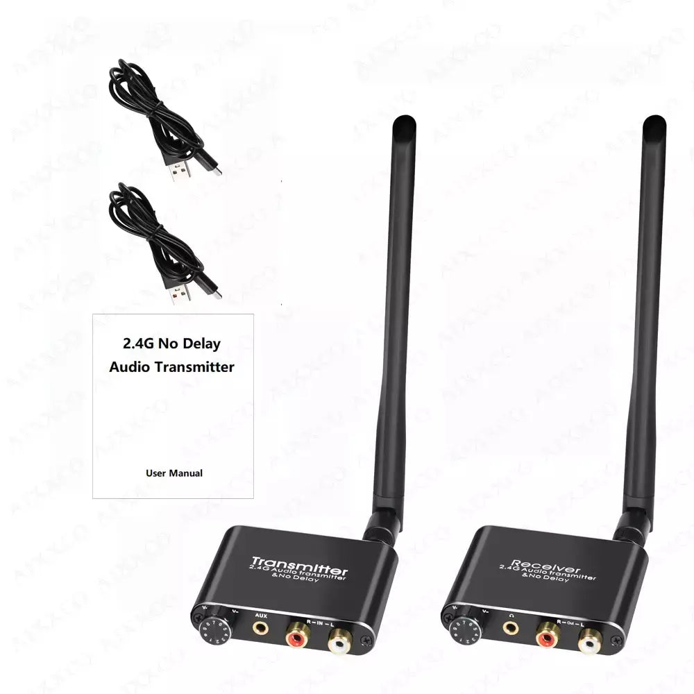 Transmissor e receptor de música de áudio wi-fi sem fio AIXXCO 50M 2.4G com adaptador de áudio sem fio R/L RCA de 3,5 mm