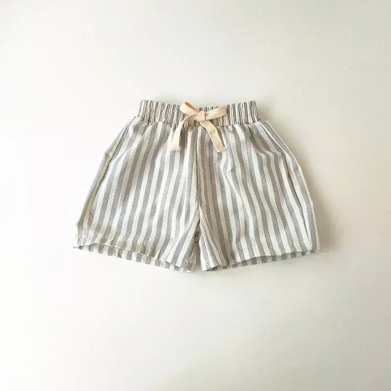 Primavera verão meninos listrado calças soltas bebê menina vintage casual linho algodão harlan calças crianças rendas-up calça crianças roupas