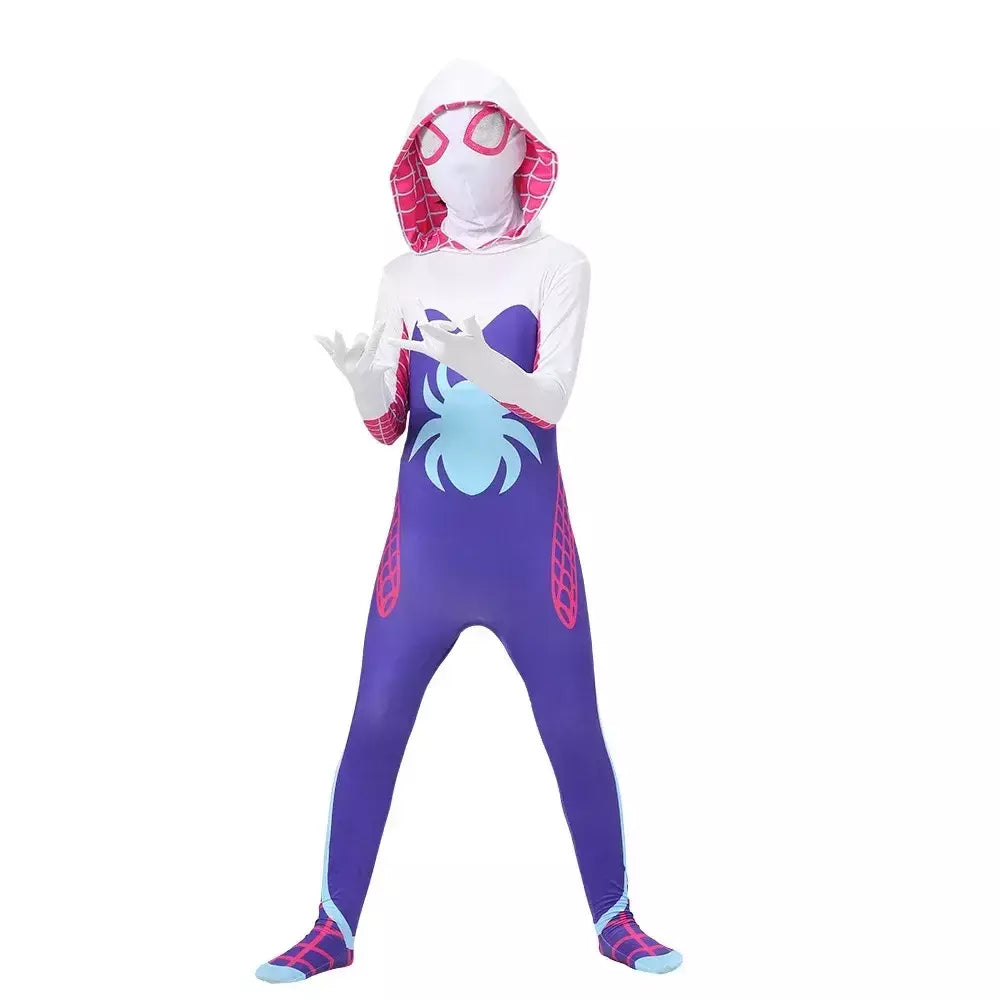 Meninas gwen fantasma aranha traje bodysuit halloween cosplay com capuz trajes de festa de férias fantasia sexy vestir-se hoodies maiô
