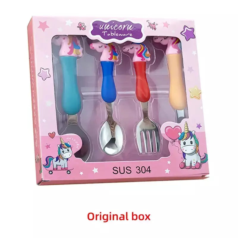 4 pçs/set talheres peppa porco unicórnio garfo colher brinquedo conjunto george festa de aniversário talheres rosa figura dos desenhos animados crianças presente para crianças