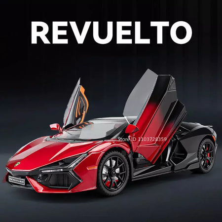 1:24 escala revuelto modelo em miniatura brinquedo carros esportivos liga diecast supercars som luz portas abertas puxar para trás para crianças presentes