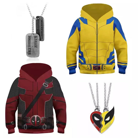 Meninos meninas deadpool wolverine cosplay traje super-herói impressão 3d pulôver hoodies jaqueta camisolas para festa de halloween