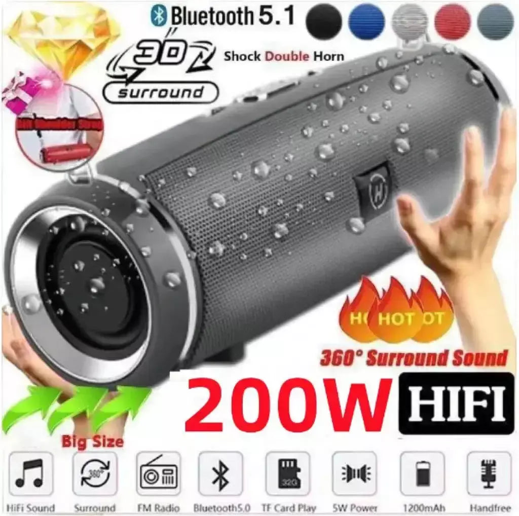 200w pico de potência portátil bluetooth alto-falante ipx7 à prova dwaterproof água ao ar livre alta fidelidade pilar subwoofer estéreo soundbox rádio fm tf boom box