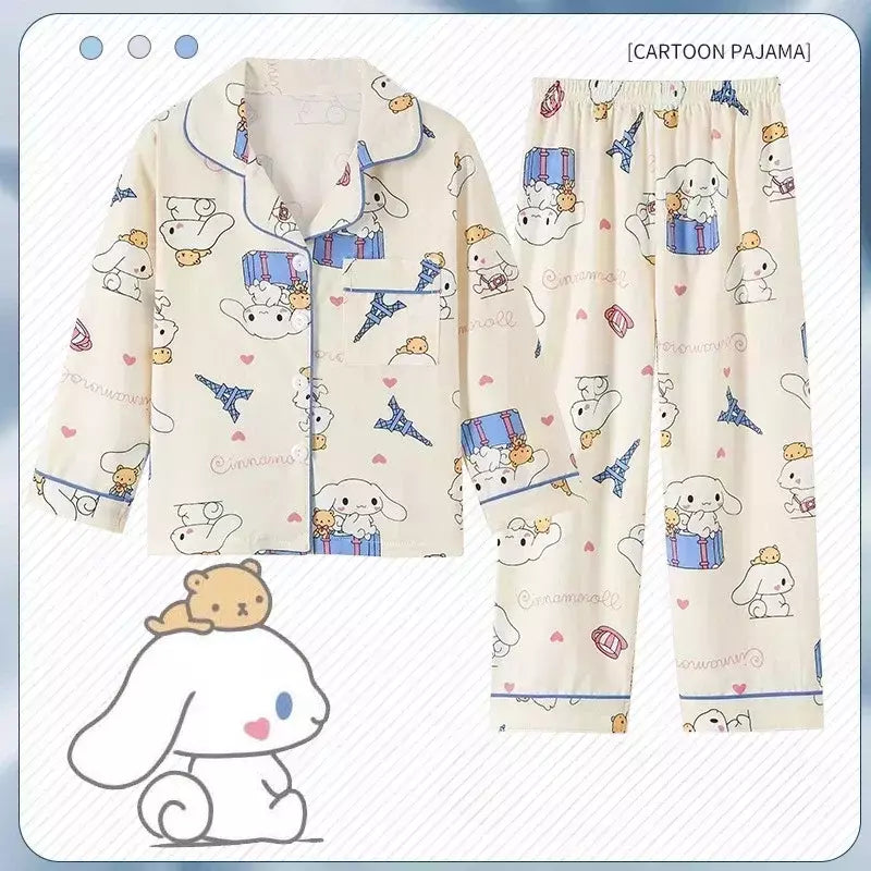 Sanrio Cinnamon Kuromi Pijama infantil, pijama solto, cardigã casual, manga longa, minha melodia, roupas de anime kawaii, gola aleta