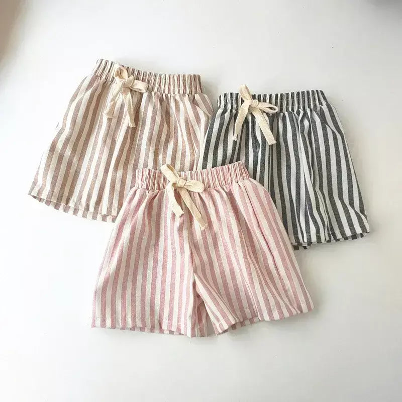 Primavera verão meninos listrado calças soltas bebê menina vintage casual linho algodão harlan calças crianças rendas-up calça crianças roupas