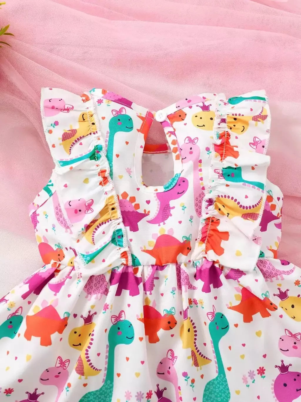 Vestido sem mangas de dinossauro pequeno para menina, saia legal dos desenhos animados, adequado para o verão à beira-mar e areia, moda para criança, 0 a 3 anos