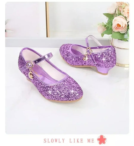 Meninas sapatos crianças salto alto glitter sandálias de cristal moda fivela crianças princesa sapato dança estudante desempenho sapatos de couro