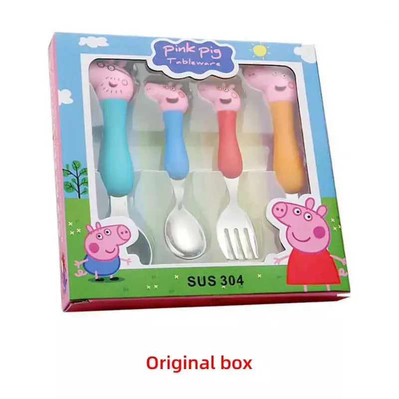 4 pçs/set talheres peppa porco unicórnio garfo colher brinquedo conjunto george festa de aniversário talheres rosa figura dos desenhos animados crianças presente para crianças