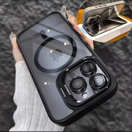 Luxo magnético à prova de choque caso telefone para iphone 16 15 14 13 12 11 17 pro max para magsafe funda suporte lente vidro protetor capa