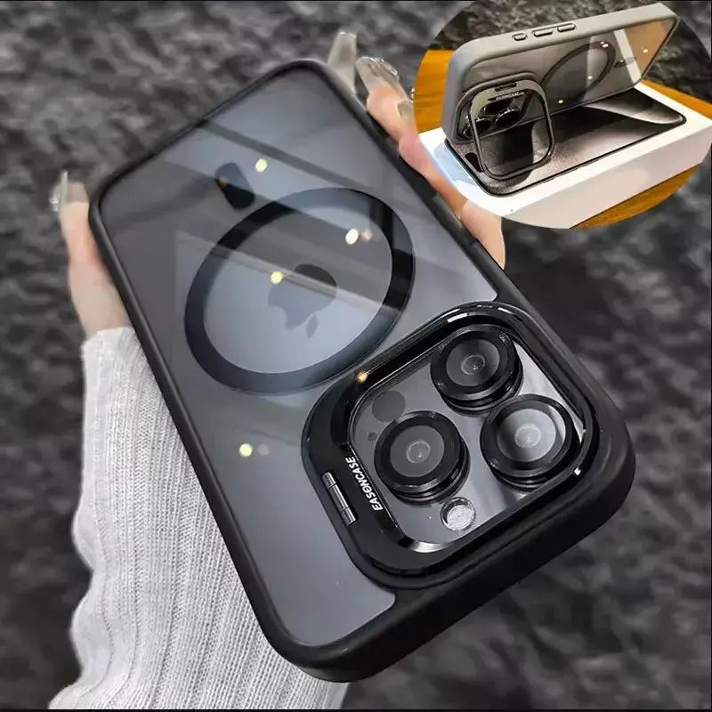 Luxo magnético à prova de choque caso telefone para iphone 16 15 14 13 12 11 17 pro max para magsafe funda suporte lente vidro protetor capa