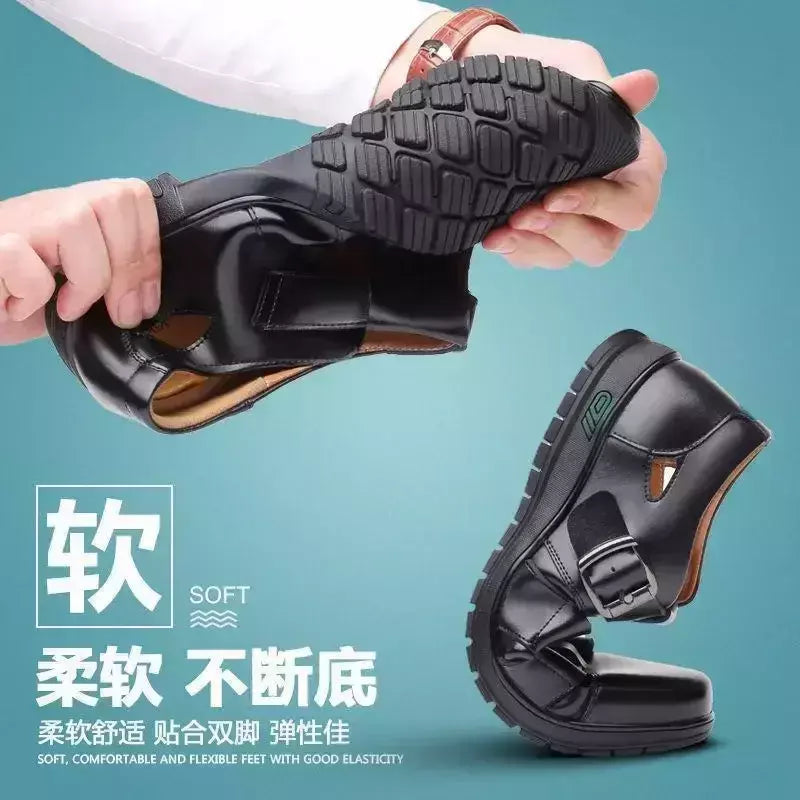 Sapatos de couro oco masculino, sandálias casuais, sapatos de furos respiráveis, verão, 2024
