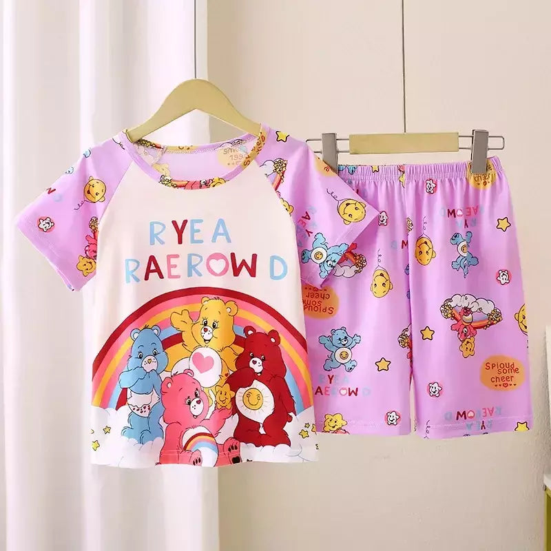 Novo verão crianças pijamas conjunto de 2 peças roupas de ar condicionado para meninos meninas bebê manga curta roupas para casa na moda