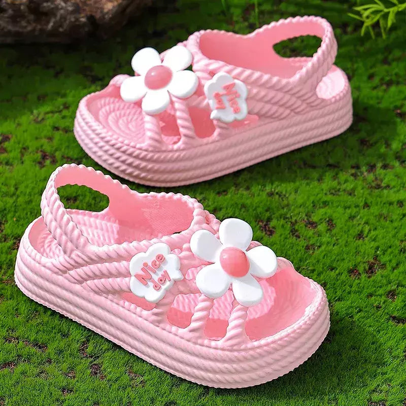 Sandálias para meninas verão nova moda princesa sapatos eva antiderrapante fundo macio flor indoor e outdoor sandálias infantis