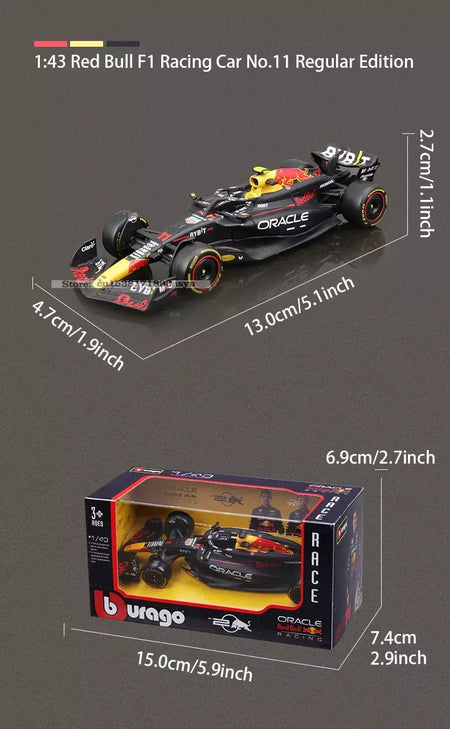 Bburago 1:43 2024 RB20 F1 Red Bull Racing TAG Heuer 2023 RB19 Miami # 1 Verstappen # 11 Brinquedo modelo fundido para carro em liga Perez