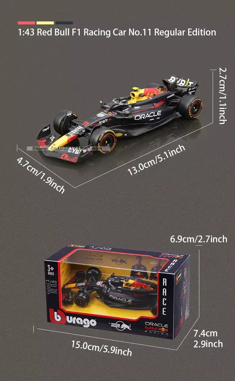 Bburago 1:43 2024 RB20 F1 Red Bull Racing TAG Heuer 2023 RB19 Miami # 1 Verstappen # 11 Brinquedo modelo fundido para carro em liga Perez