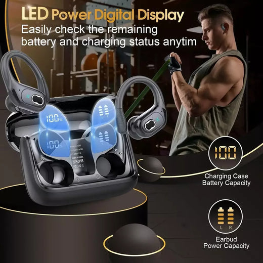 Tws esportes fones de ouvido bluetooth 5.4 alta fidelidade baixo sem fio led toque mãos-livres fone de ouvido com cancelamento de ruído à prova dwaterproof água