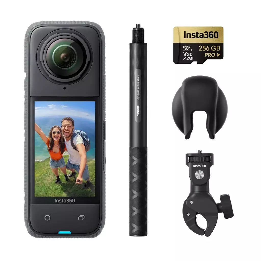 Insta360 X4 - Câmera de ação 360 à prova d'água 8K, vídeo grande angular 4K, bastão de selfie invisível, último de 135 minutos, protetores de lente removíveis,