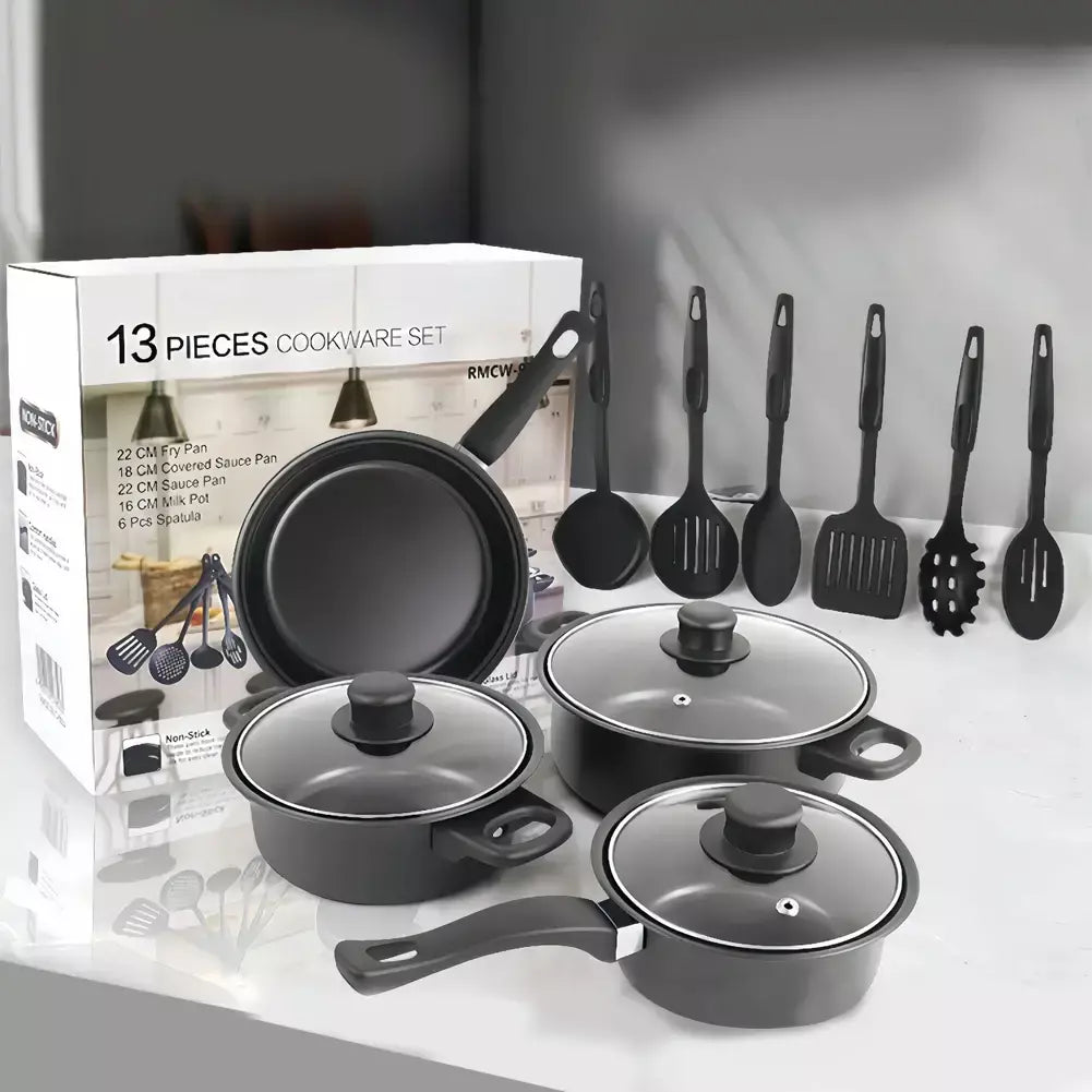 Conjunto de panelas antiaderentes de 12 peças, panela com tampa, pote de leite, frigideira de pedra maifan, conjunto de panelas para todos os fogões