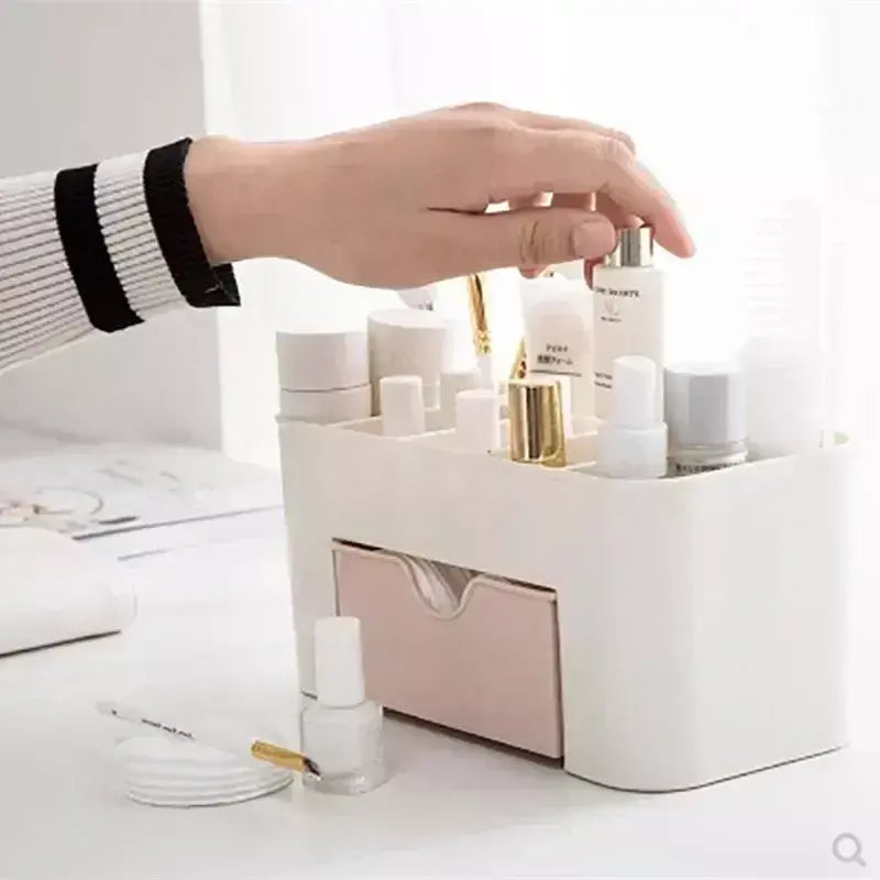 Desktop dupla camada organizadores de maquiagem caixa de armazenamento gavetas cosméticos caixa de exibição de jóias caso recipiente caixas organizador novo