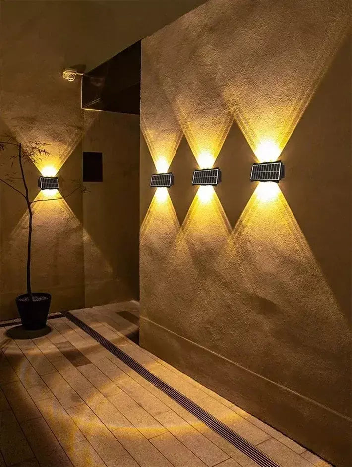 Lâmpada de parede solar ao ar livre led luz solar à prova dwaterproof água para cima e para baixo iluminação luminosa quintal decoração do jardim luzes movidas a energia solar