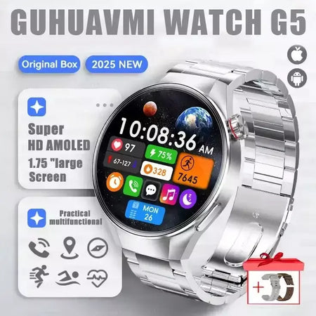 2025 novo relógio original g5 plus relógio inteligente 1.75 "hd tela amoled gps pista freqüência cardíaca bluetooth chamada bússola smartwatch para homem