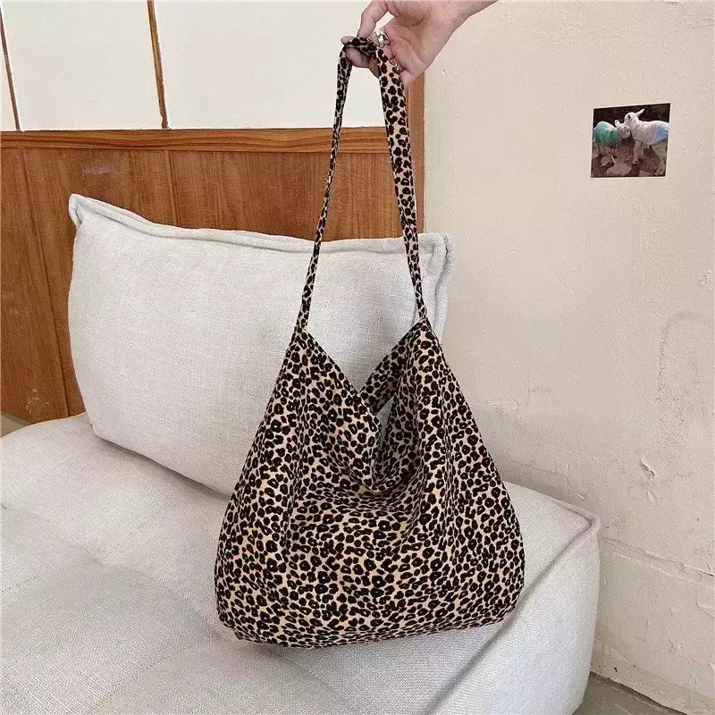 Oversized leopardo imprime sacos de ombro para mulheres lona deformável grande capacidade totes compras 2024 inverno novas bolsas luxo