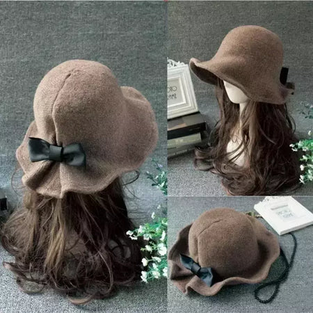 Chapéu de lã de bowknot vintage feminino, Fedoras para senhoras, cúpula de feltro para casamento Igreja Jazz, boné feminino elegante, outono e inverno