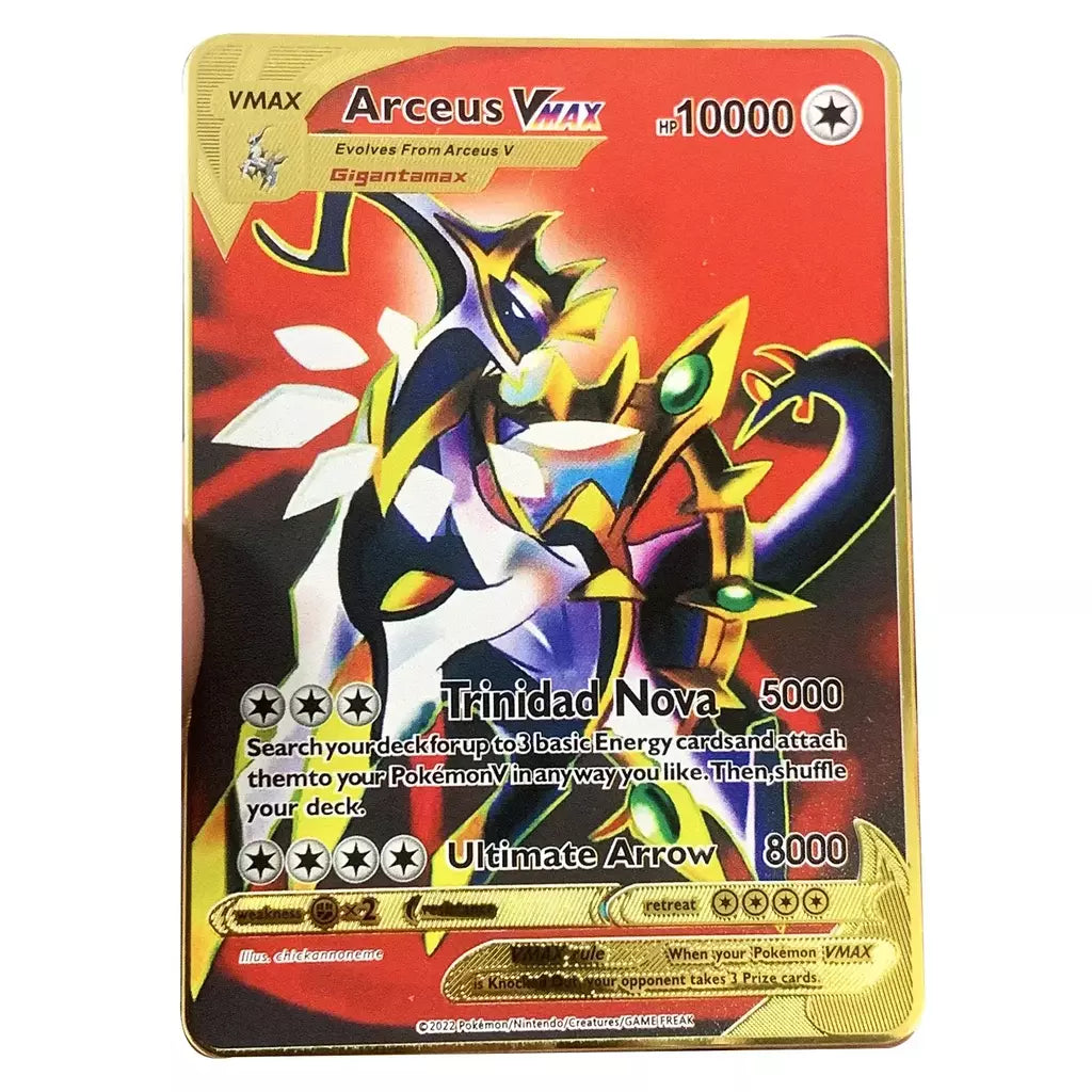 Pokemon English Metal Card Anime Pikachu Charizard Mewtwo Arceus Frog Flower Vmax GX Letters Game Collection Card Kids Toy Gifts