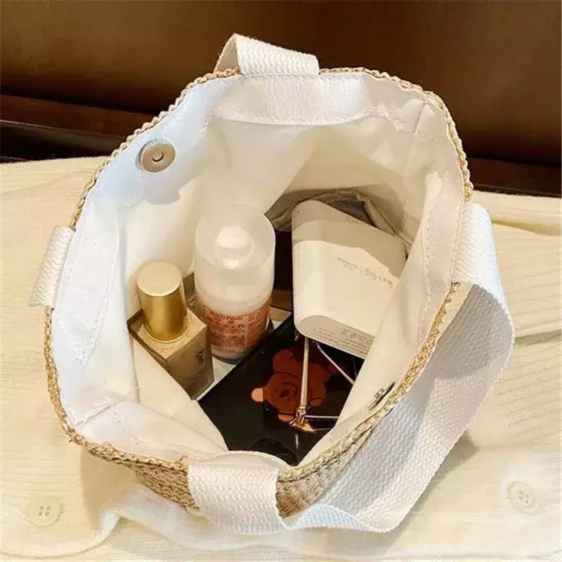 Fsafashion-bolsa de tecido palha para mulheres, bolsa casual para férias, bolsas com alça superior, bolsas de ombro retrô artesanais, moda feminina, 2024