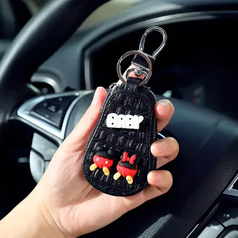 Caso chave do carro dos desenhos animados mickey minnie pato donald decoração anime figura auto chave proteção caso interior ornamento acessórios